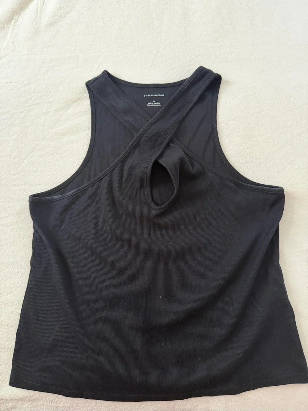 Anthropologie Black Ribbed Crisscross Neckline Tank